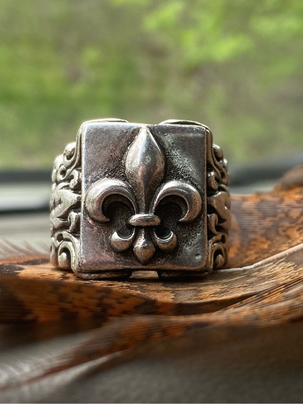 Fleur-de-Lis Stigma Statement Ring - Silver Tone Size 10